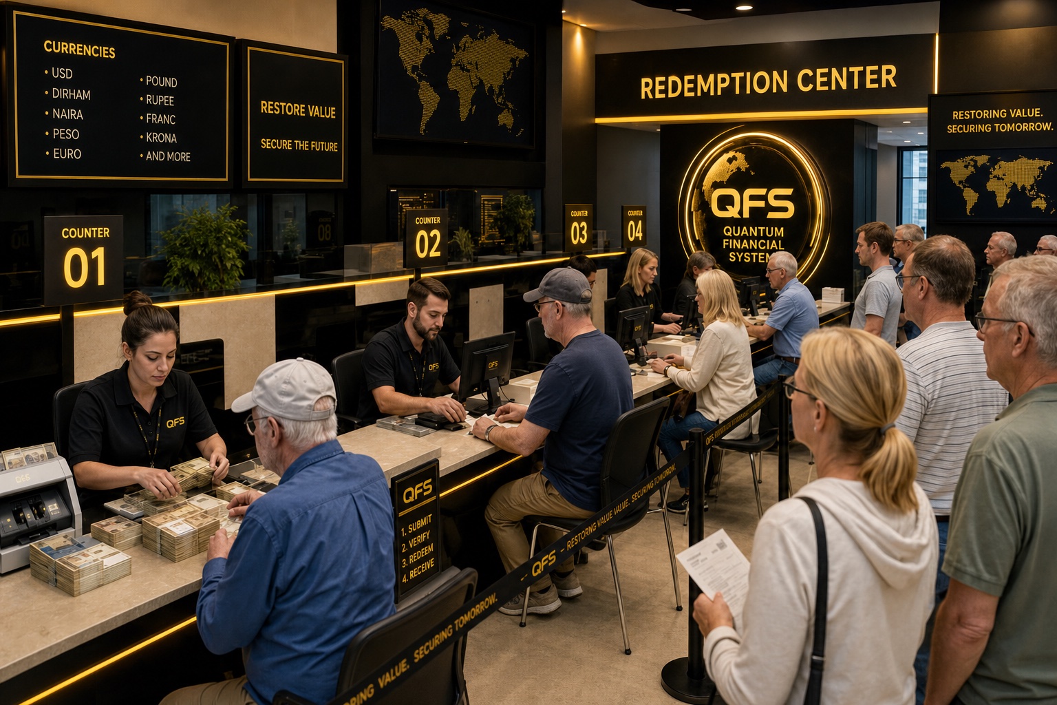 Official QFS redemption centre processing counters